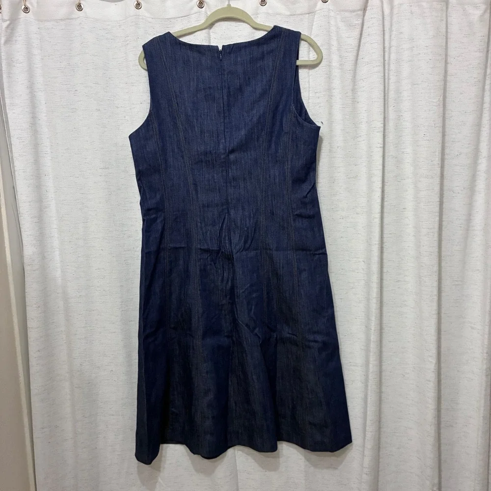 Talbots Womens Dark Wash Denim Sleeveless Sheath Dress Indigo Size 14